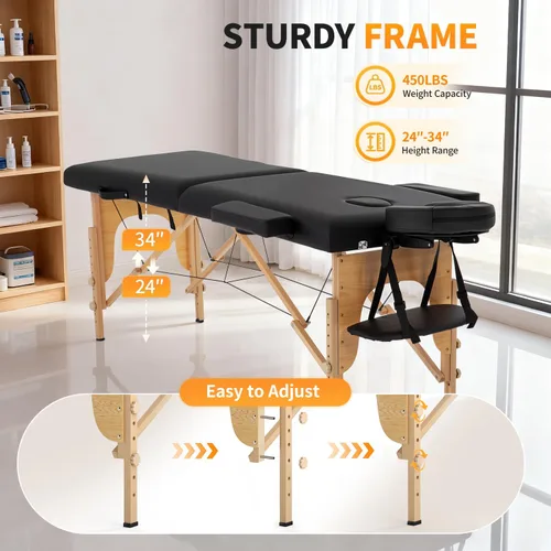 Miniatura 6 de Mesa de masaje portátil, cama de masaje para spa de altura ajustable, 77 pulgadas de largo x 28 pulgadas de ancho, plegable en 2, hecha