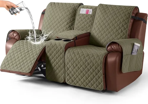 Miniatura 12 de KinCam Funda 100% Impermeable para Loveseat Reclinable con Consola, Fundas Antideslizantes para Sofá Reclinable de 2 Asientos, Funda para Sofá