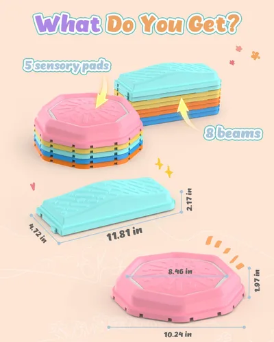 Miniatura 8 de Holyton Tira de Equilibrio con Luces Musicales y Escalones de Paso para Niños de 13 Piezas, Escalones Apilables de Equilibrio de Plástico