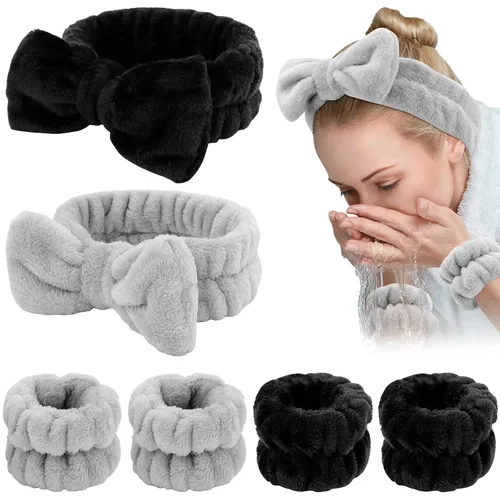 Miniatura 14 de WHAVEL Juego de 6 diademas y pulseras de spa, cintillo de lavado facial, muñequeras para lavar la cara, maquillaje, cuidado de la piel, banda