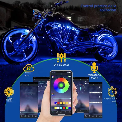Miniatura 3 de SHINIGHT - Juego de 10 luces LED para motocicleta, control por aplicación, tira de luces impermeables multicolor con control remoto RF