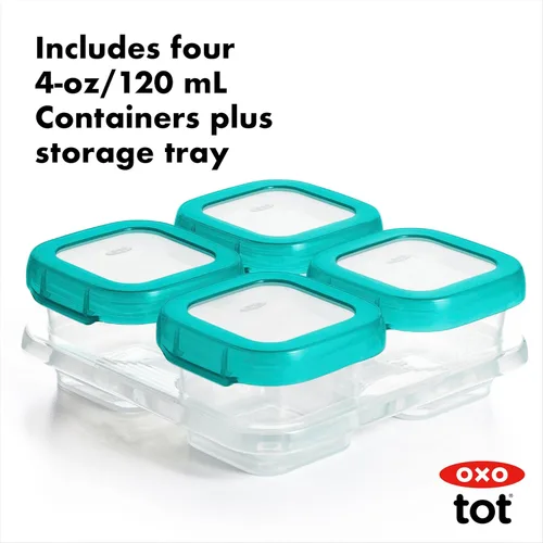 Miniatura 2 de OXO Tot Baby Blocks - Contenedores de almacenamiento para congelador, color verde azulado (4 onzas)