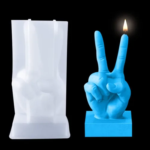 Victory Gesture - Molde de vela de gesto, molde de resina de mano 3D, molde de silicona en forma de V, fabricación de velas de jabón, escultura de