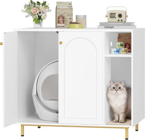 Miniatura 11 de Hzuaneri Caja de arena para gatos, mueble oculto con almacenamiento, armario grande de madera con alfombrilla de sisal, baño moderno para gatos