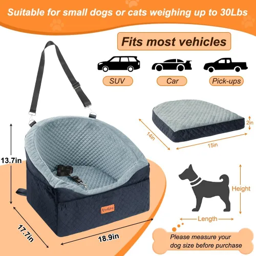 Miniatura 2 de Asiento de coche para perros Vivifying para perros pequeños y medianos, asiento elevador desmontable y lavable para mascotas de hasta 30 libras