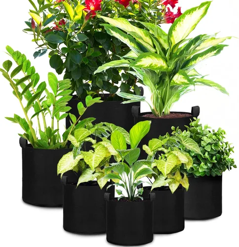 Hoolerry Paquete de 7 bolsas de cultivo de plantas negras de varios tamaños, bolsas de cultivo no tejidas gruesas en 4 tamaños, 10, 7, 5 y 3