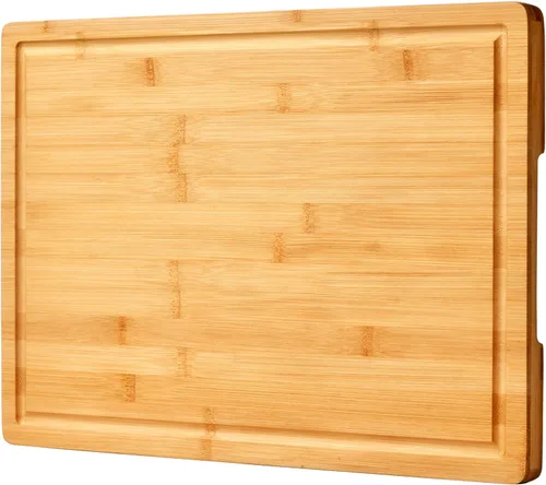 Tabla de cortar de bambú para cocina, tabla grande de madera de 18" para embutidos y queso, bloque de cortar de madera con asas laterales y ranuras