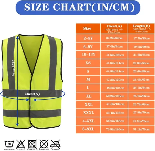 Miniatura 2 de AYKRM chaleco de alta visibilidad de 12 colores con alta visibilidad reflectante para trabajo de construcción y seguridad (XS-8XL)