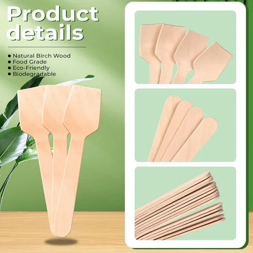 Miniatura 3 de Cucharas desechables mini de madera saboreadoras Cucharas de helado Cucharas de muestreo (150, 3.75 pulgadas)
