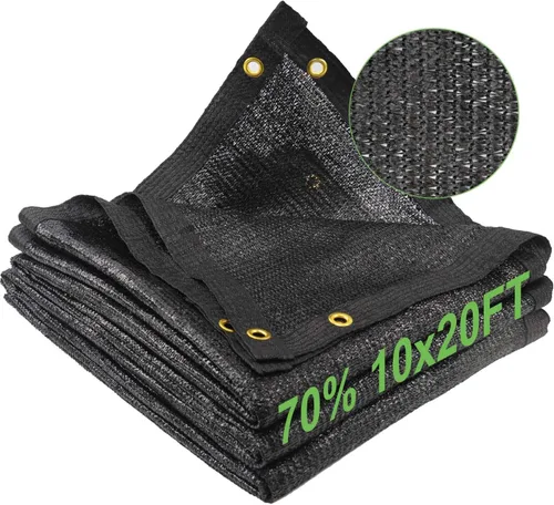 Mklsit Garden Tela de Sombra del 70%, 10 x 20 pies Red de Sombra Solar Negra, Lona de Malla de Sombra Solar con Ojales de Latón Reforzados, Telas de