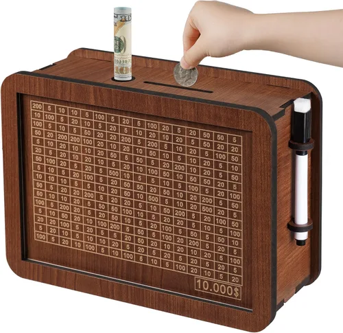 Kakeibo - Caja de madera para ahorrar dinero, alcancía para adultos y niños, banco de monedas para niños y niñas, caja de ahorro de madera con