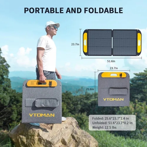 Miniatura 2 de VTOMAN Panel solar portátil para generador solar, cargador solar plegable de 110 W 19 V con 23% de eficiencia, IP67 impermeable y diseño de soportes