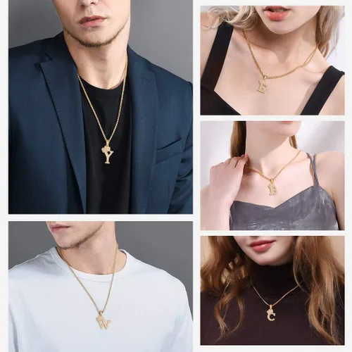 Miniatura 3 de Richsteel A-Z Crown Initial Necklace for Men Women 18K Gold Plated Shiny Cubic Zirconia Monogram Pendant with 22'' Chain+2'' (Extended) Fashion