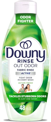 Downy RINSE & REFRESH - Removedor de olores para ropa y suavizante de telas para ropa deportiva, aroma fresco activo, 48 onzas