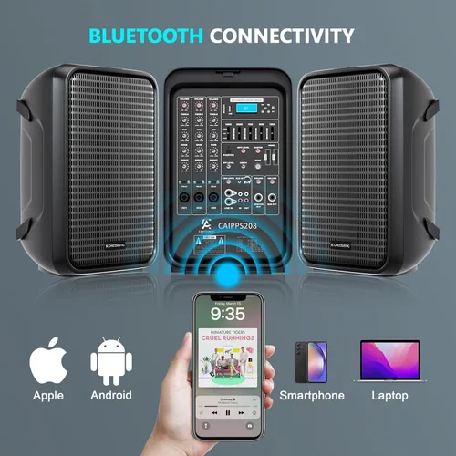 Miniatura 2 de Sistema de altavoces PA todo en uno de 2 vías, paquete de mezclador de DJ, mezclador de 8 canales de 300 W, Bluetooth, kit de amplificador