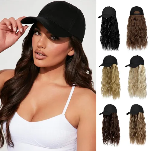 Miniatura 9 de Peluca de gorra de béisbol para mujer, gorra de béisbol con extensiones de cabello, gorra ajustable adjunta de 15 pulgadas, peluca sintética corta