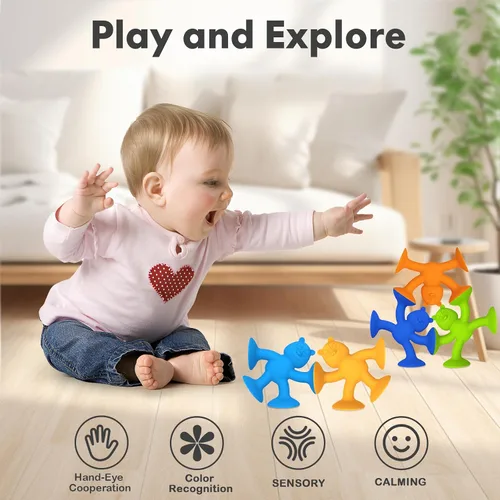 Miniatura 4 de 6 juguetes de ventosa, juguetes de baño para bebés sin agujeros, juguete de succión - Conectar, construir, crear, juguetes de baño para niños de 1 a