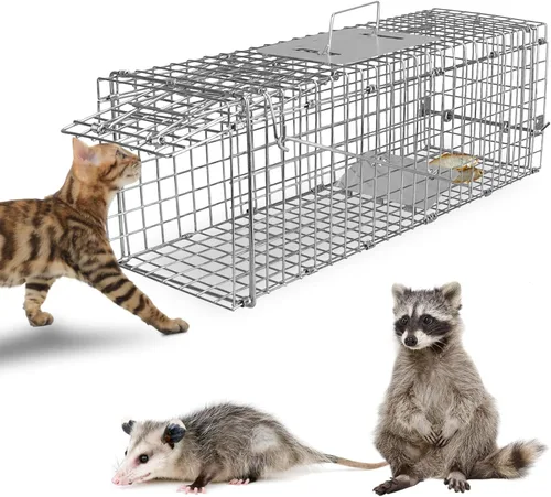 Miniatura 10 de Trampa de jaula de animales vivos de 31 pulgadas, trampa plegable resistente para gatos callejeros, mapaches, ardillas, zorrillos, marmotas, topos