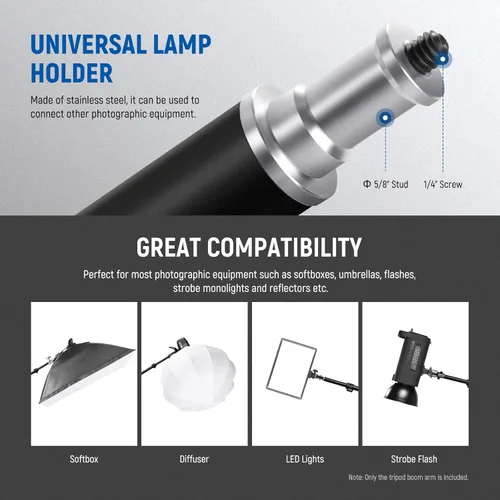 Miniatura 3 de NEEWER Brazo de trípode, de 35" a 61" (90 a 156cm) con contrapeso de 1.5kg y bolsa de arena, rosca de 1/4" compatible con caja de luz, luz