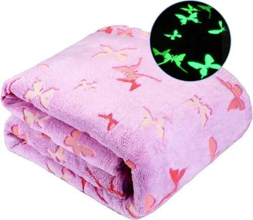 Manta que brilla en la oscuridad, regalos de mariposa para niños y niñas, cumpleaños, Navidad, dormitorio, decoración de habitación, suave, Morado