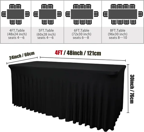 Miniatura 2 de Paquete de 2 Faldones de Mesa Rectangulares Negros, 48L x 24A x 30Al Pulgadas, Manteles Ajustados de Spandex Elástico, Resistentes a las Arrugas