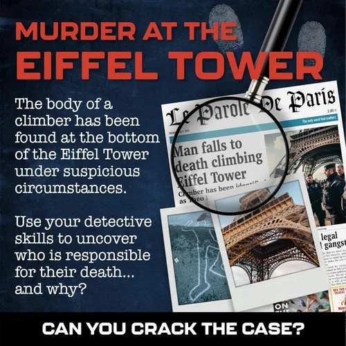 Miniatura 2 de Lucky Egg MMC Muerte en la Torre Eiffel – Emocionantes juegos de misterio de asesinato para adultos en París – 22 piezas realistas de evidencia, 150