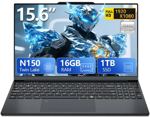 Laptop 2025, portátiles de 15.6 pulgadas con procesador N150 (supera al i3-1115G4, hasta 3.6GHz), portátil de juegos con 16GB RAM 1TB SSD,