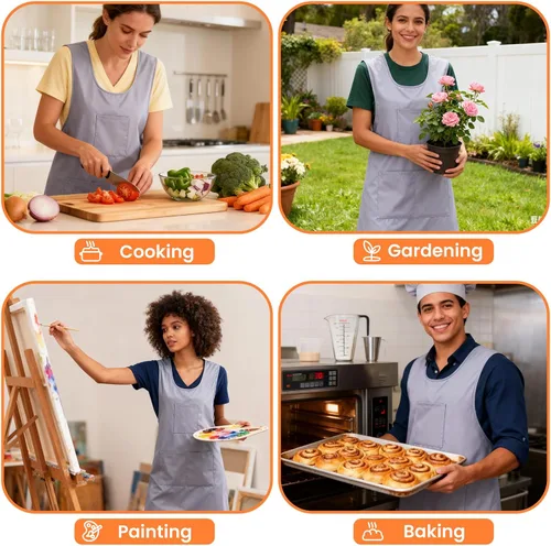 Miniatura 6 de Delantal de cocina con espalda cruzada para mujer, delantal de poliéster japonés con 3 bolsillos para hornear cocinar parrilla, delantales unisex