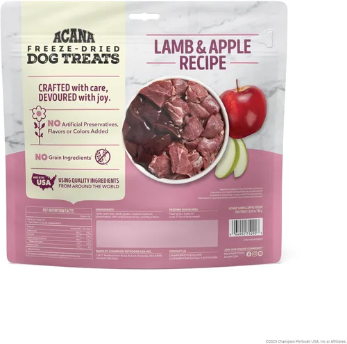 Miniatura 2 de ACANA Singles - Golosinas para perros sin granos con ingredientes limitados y receta de cordero y manzana liofilizada, bolsa de 3.25 onzas