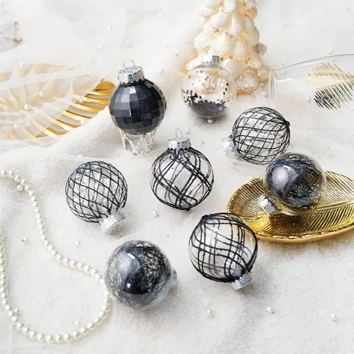 Miniatura 5 de CristBest Juego de adornos de bolas de Navidad de 30 unidades, 2.36 pulgadas, de plástico transparente, inastillables, con relleno delicado Negro