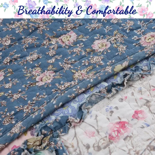 Miniatura 4 de Cozy Line Home Fashions - Juego de ropa de cama reversible de 100% algodón con diseño de patchwork real, estilo cottage francés, floral, colcha