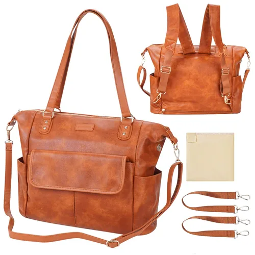 Bolsa de pañales de cuero a la moda con 13 bolsillos para mamá papá, bolsa grande de viaje para bebés para niños y niñas con 3 bolsillos aislados,