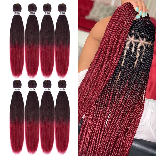 Miniatura 25 de Cabello trenzado preestirado de 22 pulgadas, 6 paquetes de cabello profesional suave Yaki trenzado para trenzas con ajuste de agua caliente
