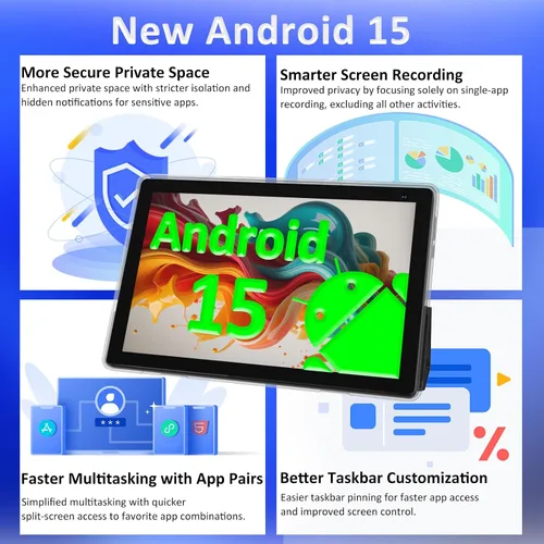 Miniatura 2 de Tablet Android 15 de 10 pulgadas, 8GB RAM 32GB ROM Potente CPU de cuatro núcleos, pantalla de resolución 1280* 800 Tablet PC, cámara de 8MP