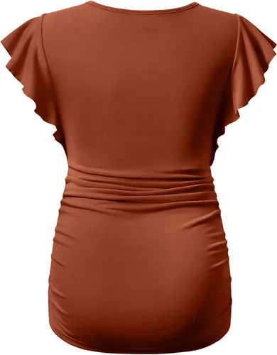 Miniatura 2 de Bhome Camiseta de maternidad con manga corta voladora, fruncido lateral, blusa para embarazada, túnica casual de embarazo