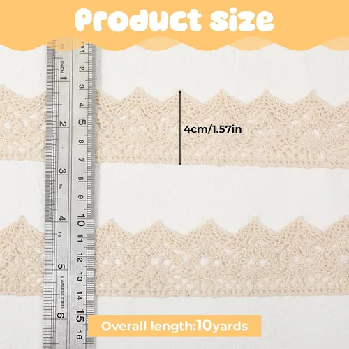 Miniatura 2 de Cinta de encaje beige vintage con ribete de encaje de ganchillo de 10 yardas, cinta de coser para manualidades, paquete de regalo, envoltura