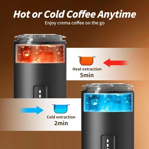 Miniatura 6 de Cafetera de café espresso portátil 3 en 1 de 20 bares, de acero inoxidable, se adapta a cápsulas de café molido y Nespresso USB-C recargable