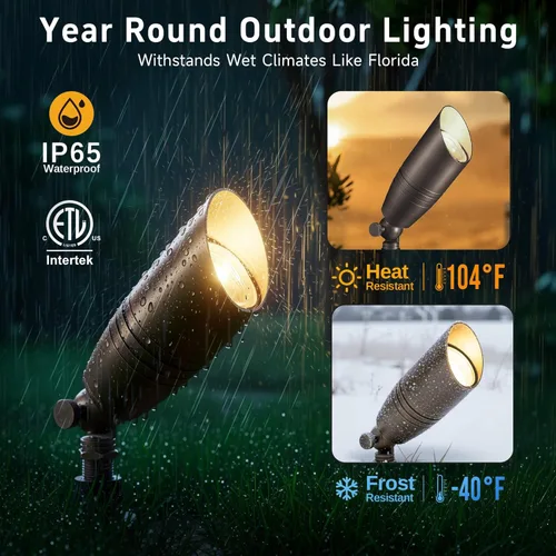 Miniatura 4 de Gardenreet Focos de paisaje de bajo voltaje - Luz superior LED de latón 12V para exterior, luces focales cableadas IP65 impermeables, enfoque
