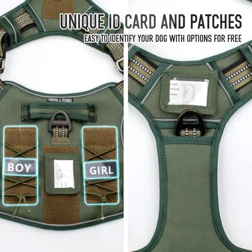 Miniatura 4 de Arnés táctico para perros medianos y grandes, verde, ajustable, sin tirones, con asa, chaleco reflectante resistente, talla L Verde militar
