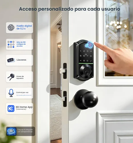 Miniatura 3 de Veise VE017 Cerradura inteligente de puerta con huellas dactilares, control por aplicación, entrada sin llave 7 en 1, bloqueo automático, puerto