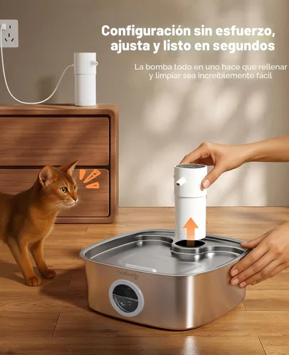 Miniatura 5 de Fuente de agua inalámbrica para perros, fuente de agua operada por batería de 5000mAh para perros, fuente de agua de acero inoxidable para gatos