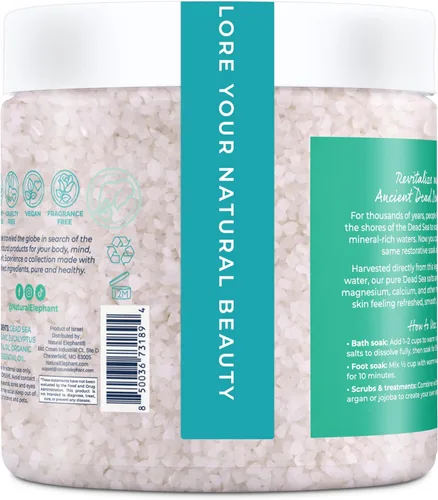 Miniatura 7 de Natural Elephant Baño de sal del mar muerto y remojo de pies para relajación y nutrición, 100% puro con aceite esencial, grano grueso medio