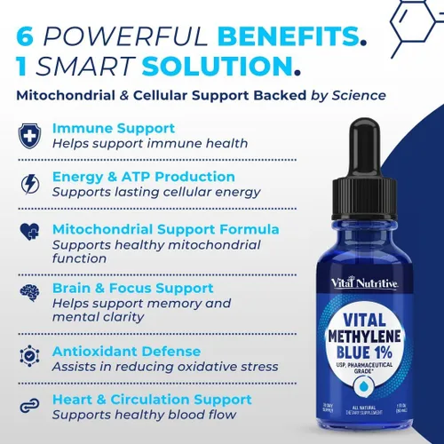 Miniatura 2 de Vital Methylene Blue Drops 1% - Grado farmacéutico azul de metileno para humanos, apoya la energía celular y la función cognitiva, vegano, sin OMG