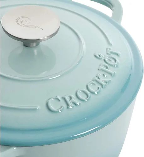 Miniatura 4 de Crock-Pot Horno holandés artesanal redondo de hierro fundido esmaltado, 7 cuartos de galón, aguamarina Azul aguamarina