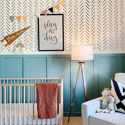 Miniatura 7 de STENCILIT® Plantilla de pared simple en espiga – Plantilla XL de 22 x 40 pulgadas, plantillas geométricas de pared para pintar patrones grandes