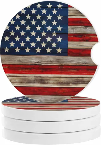 Miniatura 12 de Portavasos retro con la bandera estadounidense para mujeres/hombres, paquete de 4 posavasos absorbentes de cerámica para bebidas, juego de posavasos