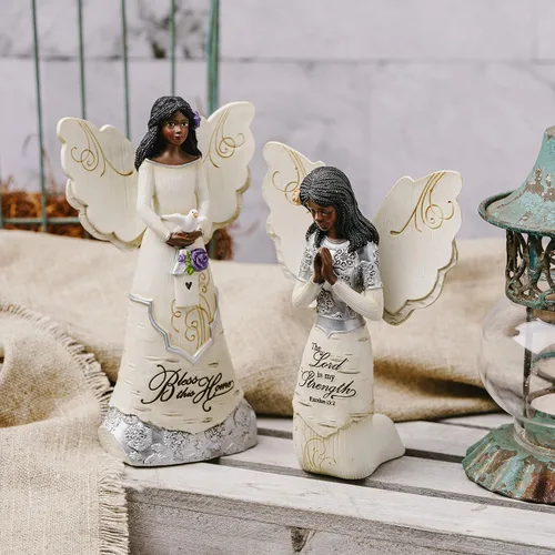 Miniatura 8 de Pavilion Gift Company 82433 Bless This Home - Figura de ángel ébano de 6 pulgadas, color crema