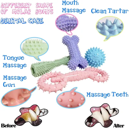 Miniatura 3 de Paquete de 4 juguetes para cachorros de 2 a 8 meses, juguete masticable para perros pequeños, juguetes de dentición para limpiar los dientes