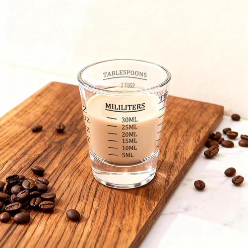 Miniatura 3 de BCnmviku -Vasos corto, taza medidora, taza de espresso, Líquido, vidrio pesado, vaso de vino 2 juegos de 26, para medición gradual 1 onza, 6 Negro