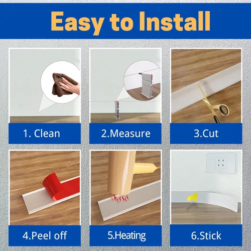 Miniatura 7 de COUKIU Moldura Flexible para Zócalo, 3 Pulgadas x 20 Pies Base de Pared de Vinilo Autoadhesivo Base Cove, Moldura de Base de Pared de Goma